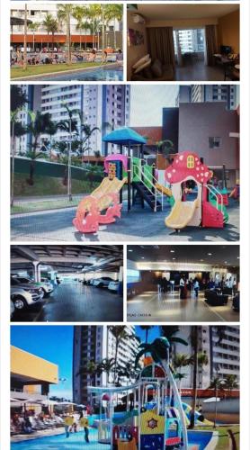 un collage di quattro immagini di un parco giochi di Hotel Resort 2025 a Olímpia