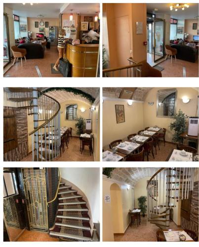 Un collage de fotos de un restaurante y una escalera. en Grand Hôtel De L'Europe, en París