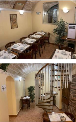 deux photos d'un restaurant avec des tables et des chaises dans l'établissement Grand Hôtel De L'Europe, à Paris