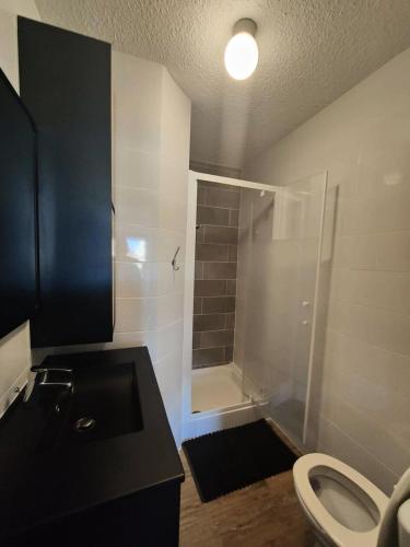 une salle de bain avec douche et toilettes dans l'établissement Résidence Palmyra - T2 5 PERS - LE BARCARES- piscine incluse MAE-3964, au Barcarès