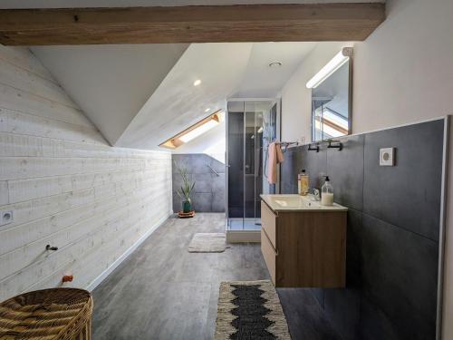 a bathroom with a sink and a mirror at Appartement à la ferme vosgienne avec terrasse, cheminée et wifi - FR-1-589-759 in Fresse-sur-Moselle