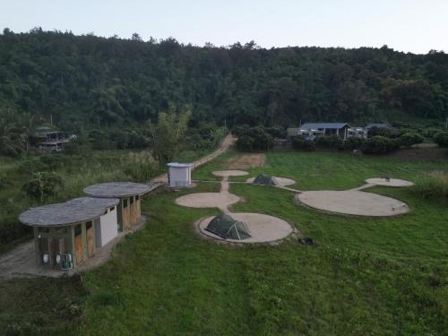 an aerial view of a park with concrete structures at Daraga ดารกะ in Chiang Dao