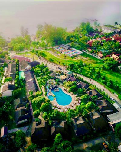 an overhead view of a park with a swimming pool at Happy Lagoon Bungalow in Khao Lak