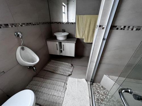 ein kleines Badezimmer mit Waschbecken und Toilette in der Unterkunft Leadwood Flat in Mondesa