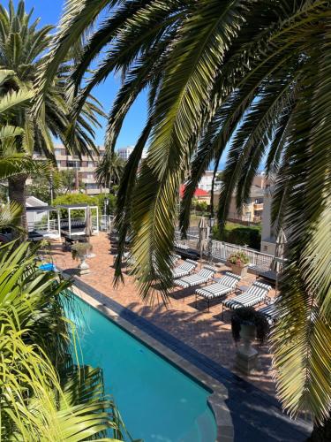 a swimming pool with lounge chairs and palm trees at Romney Park Luxury Apartments by The Stay Collection in Cape Town
