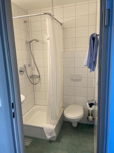 y baño con ducha, aseo y ducha. en Topp Apartments, en Tübingen