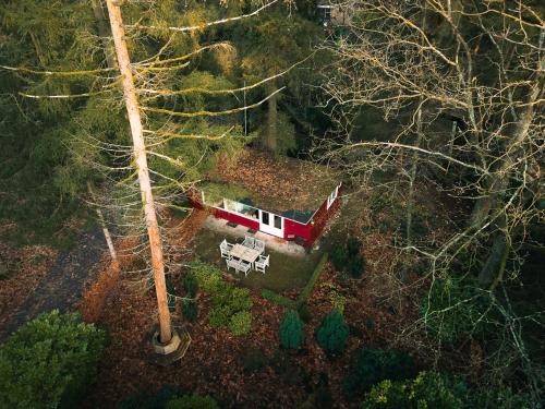 an overhead view of a house in a forest at Natuurhuisje het Jagertje in Emst