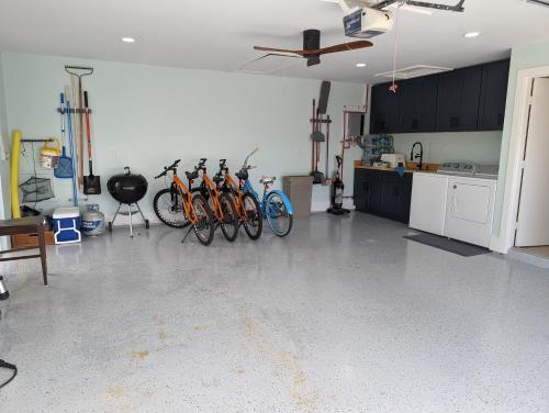 a group of bikes parked in a garage at The Fish Shack in Saint James City