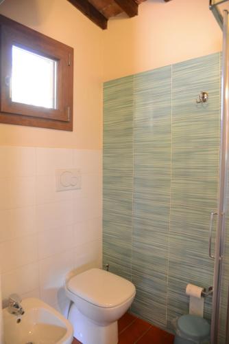 a bathroom with a toilet and a glass shower at B&B La corte di Stelio in Pisa