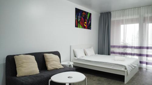 a living room with a couch and a window at BELLE VIEW SINAIA-free parking in Sinaia