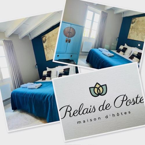 3 photos d'une chambre d'hôtel avec 2 lits dans l'établissement One bedroom apartment in the south Ardèche, à Saint-André-de-Cruzières