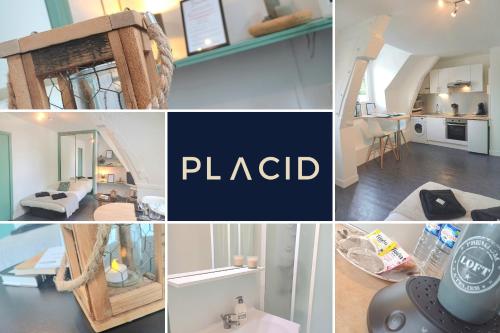 un collage de photos d'un appartement avec une chambre dans l'établissement Le Green Center - Studio Cosy Plein Centre Ville, à Beauvais