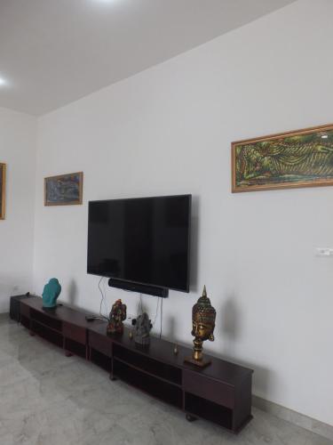 a flat screen tv on a white wall at Tanamera Estate Weligama in Weligama