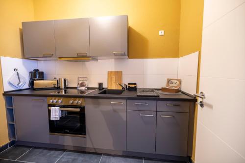 a kitchen with a sink and a counter top at Little Altstadt-Studio am Bahnhof-Wlan-Parkplatz in Erfurt