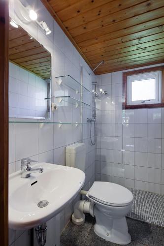 a bathroom with a white toilet and a sink at Ferienpark Markgrafenheide in Markgrafenheide