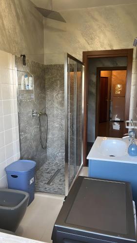une salle de bain avec une douche, un lavabo et des toilettes dans l'établissement Amar Apartment with Pool, à Rome