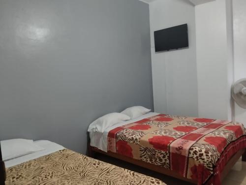 a bedroom with two beds and a tv on the wall at San José II in Nazca