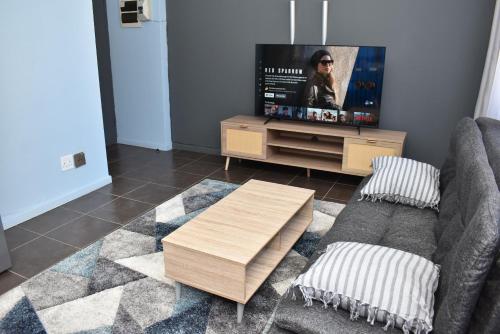 a living room with a couch and a tv at 305 Urban Oasis in Jozi CBD in Johannesburg
