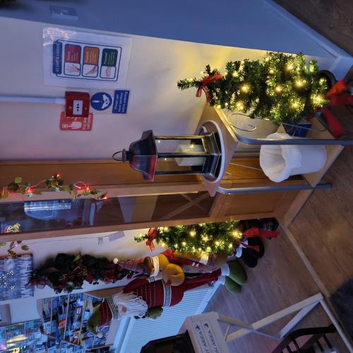 an overhead view of a refrigerator with christmas decorations at Trevarrian Lodge in Newquay