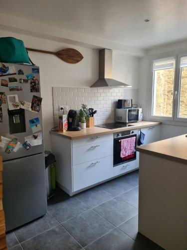 une cuisine avec un réfrigérateur et un plan de travail dans l'établissement Appartement refait neuf, proche du port, à Port-Vendres