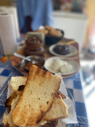 a piece of bread sitting on top of a table at Casa en La Puntilla in Belén