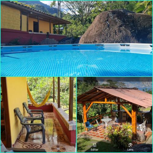a collage of pictures of a house with a swimming pool at Finca Villa Laura in Támesis