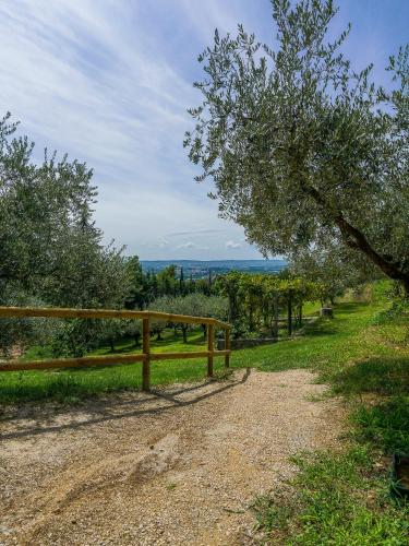 a wooden fence next to a field with trees at Cà Toresele Relais Osteria Garden in Verona