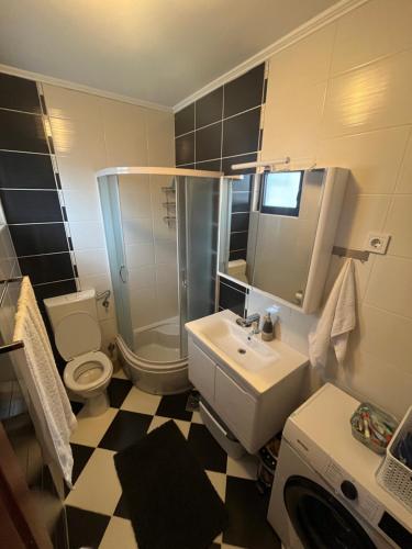 a bathroom with a toilet and a sink and a shower at Apartments Marinić in Tivat