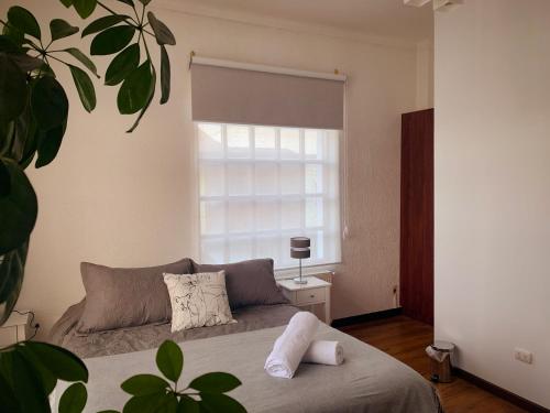 a bedroom with a bed and a window at Patagonia Heritage Home in Punta Arenas