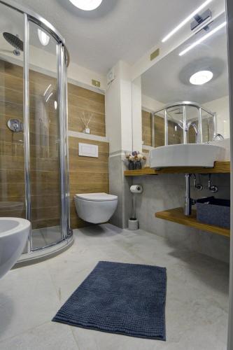 a bathroom with a sink and a toilet and a shower at Coeur Blanc in Verrand