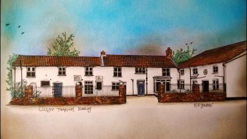 un dibujo de una casa blanca con una valla en Lilly's Pad en Keelby