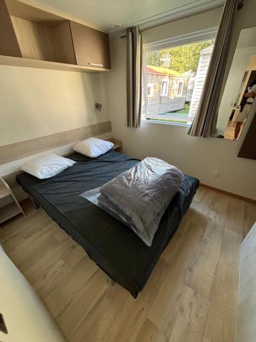 une chambre avec deux lits et une grande fenêtre dans l'établissement Louisiane 1, à Le Pont Legé