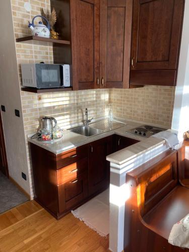 Kuchyň nebo kuchyňský kout v ubytování Grazioso monolocale a Sestriere