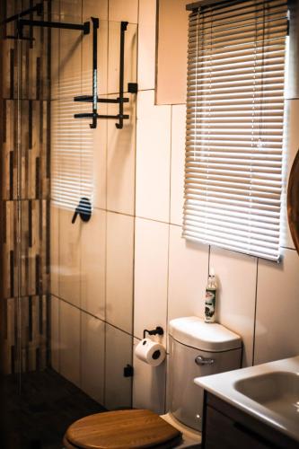 a bathroom with a toilet and a sink at B at Home Guest House in Piet Retief