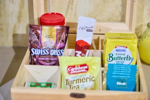 a wooden box with some food on a table at The ARC in Scarborough