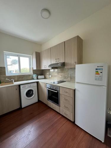 a kitchen with a white refrigerator and a dishwasher at Magic Sea Apartments in Larnaka