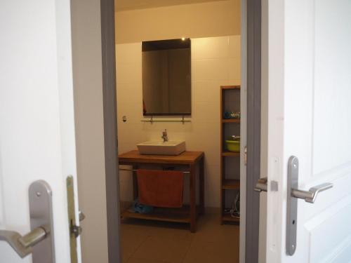 a bathroom with a sink and a mirror at Holidays Guadeloupe -Paradise -Anse des Rochers in Belle-Allée