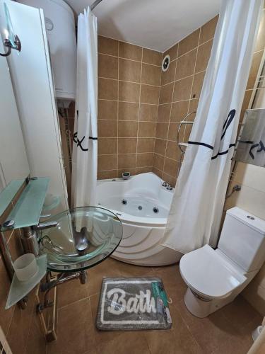 a bathroom with a tub and a toilet and a sink at Apartman Maks 2 in Pirot