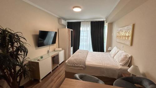 a hotel room with a bed and a television at Athens Diamond in Athens