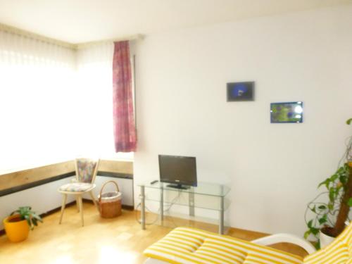 a living room with a couch and a television at Resengörg in Ebermannstadt