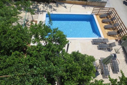 an overhead view of a swimming pool with chairs and trees at room 1 in Pula