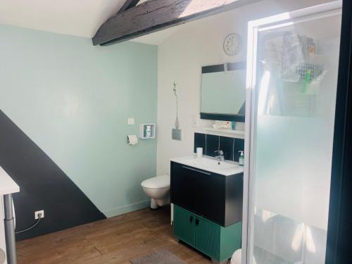 a bathroom with a toilet and a sink at Les chambres d'Ursule in Tartas