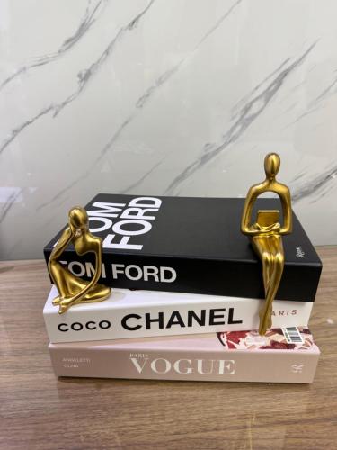 a stack of books with a gold trophy on top at Modern and Cozy 3-Bedroom Apartment in Santo Domingo in Los Paredones