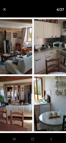 un collage de quatre photos d'une cuisine dans l'établissement La p'etit maison rose, à Malouy