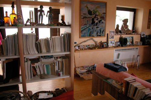 a room filled with shelves filled with books at Azienda Agricola Il Querceto in Marsico Vetere