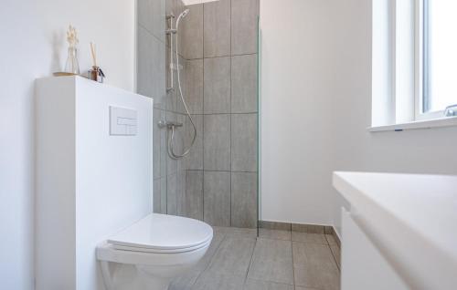 a white bathroom with a toilet and a shower at Amazing Home In Rømø With Wifi in Kongsmark