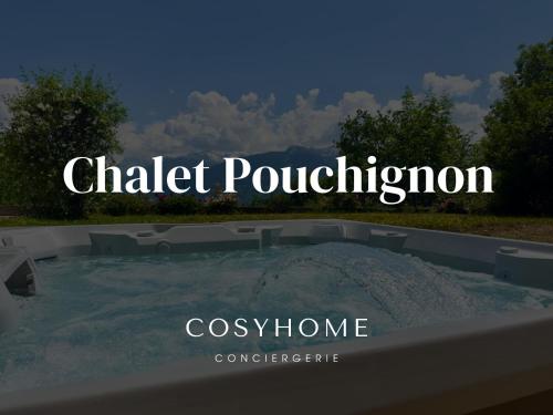 una bañera llena de agua con las palabras tiza Providerizonsizons en Le Chalet Pouchignon l Jaccuzzi l By CosyHome, en Savièse