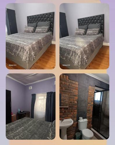 a collage of four pictures of a bedroom at PMB Backpackers Lodge in Pietermaritzburg