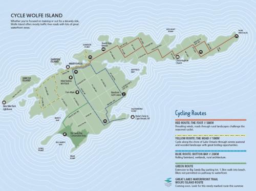 a map of the cke work island at Hotel Wolfe Island in Marysville