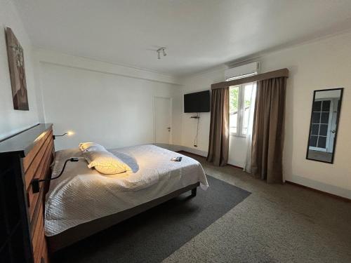 a bedroom with a large bed and a window at Casona Italia B & B in Santiago